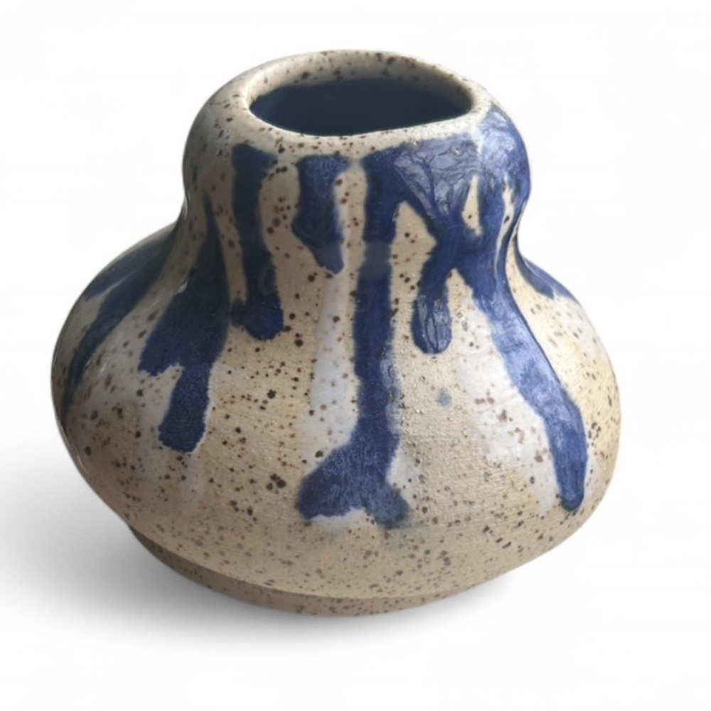 Handcrafted Ceramic BudVase with Blue Accents